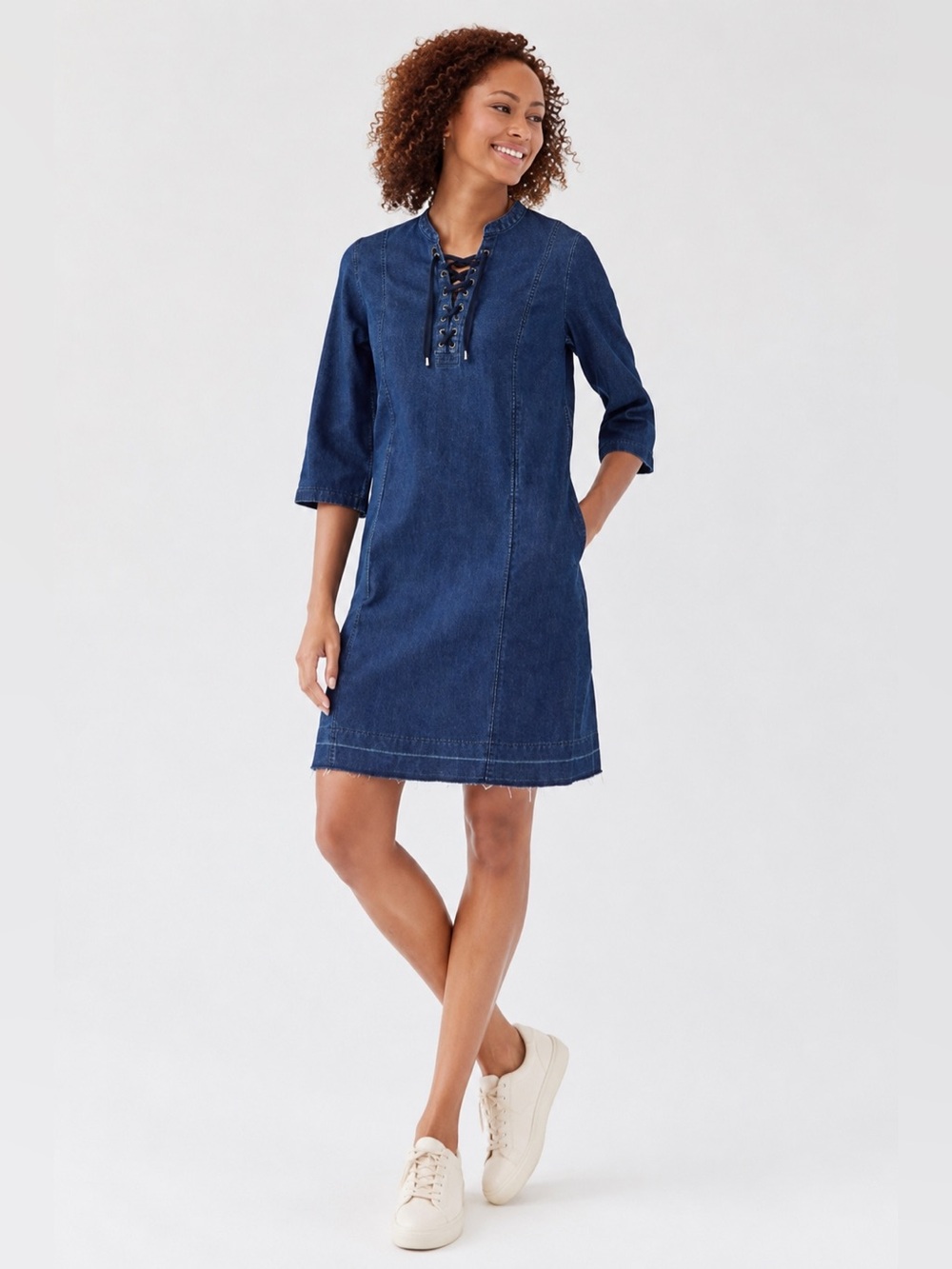 NEW J. Jill Denim Lace Up Jean Tunic Dress Raw Hem Size Small